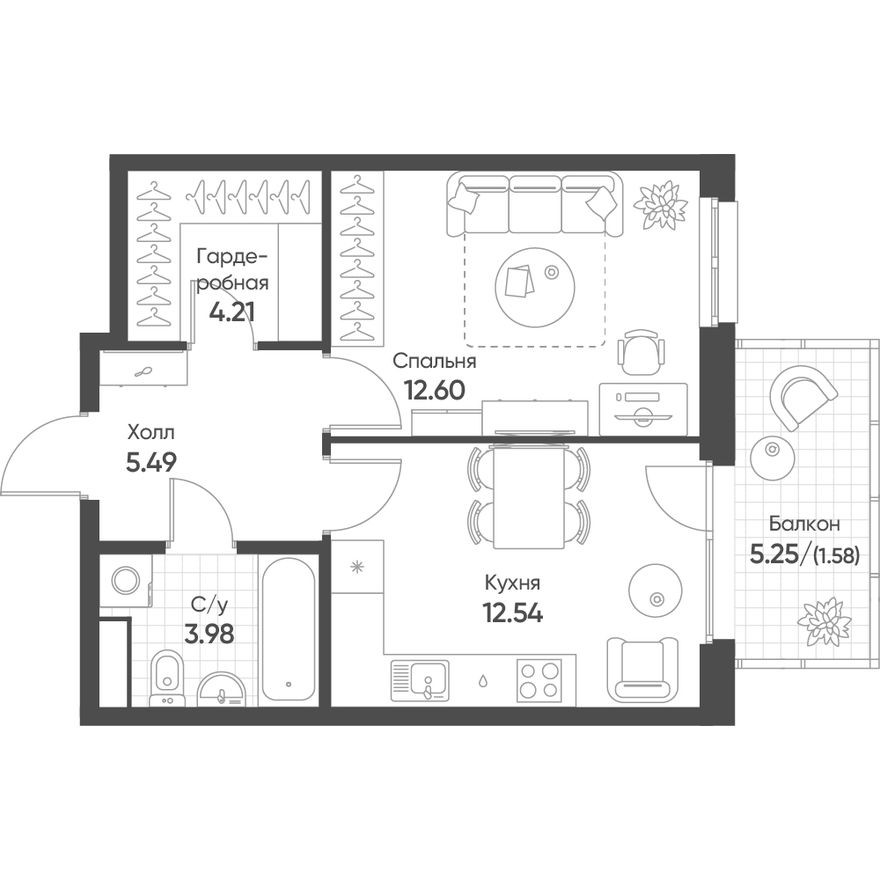 1к. квартира, 40.1 м²