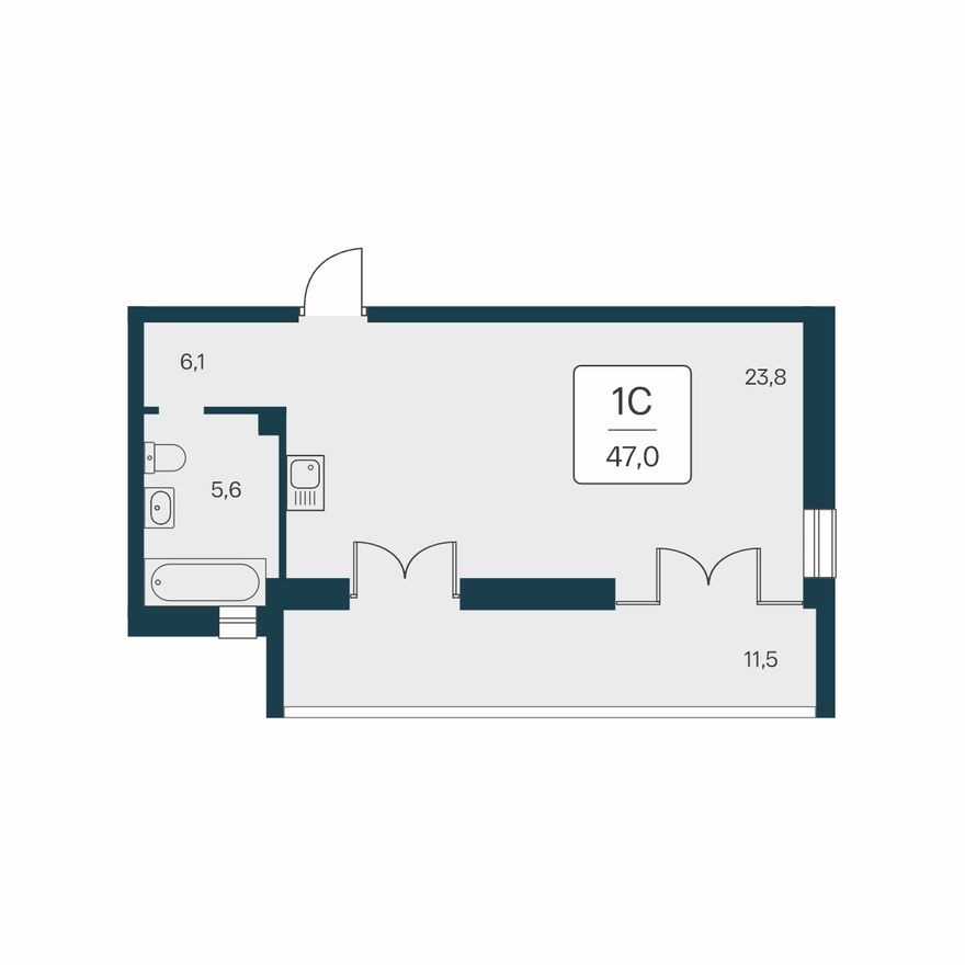 Студия-квартира, 47.0 м²