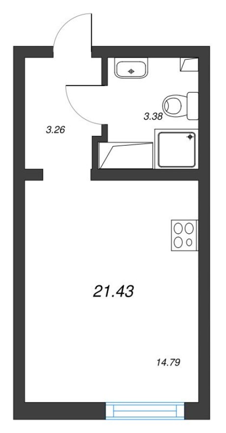 Студия-квартира, 21.4 м²