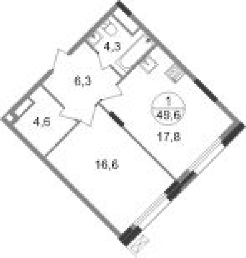 1к. квартира, 49.6 м²