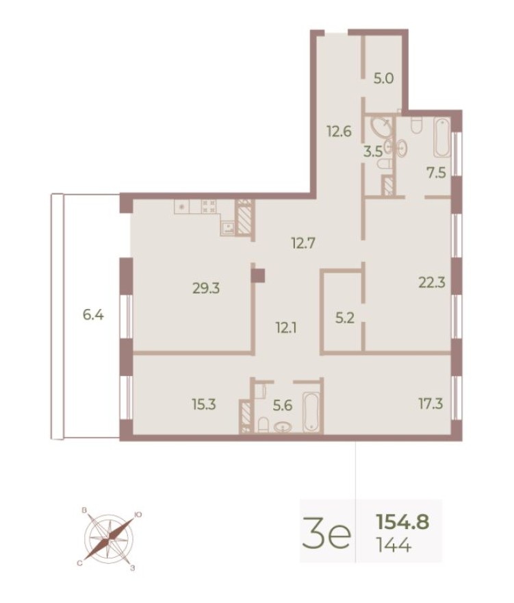 4е квартира, 153.7 м²
