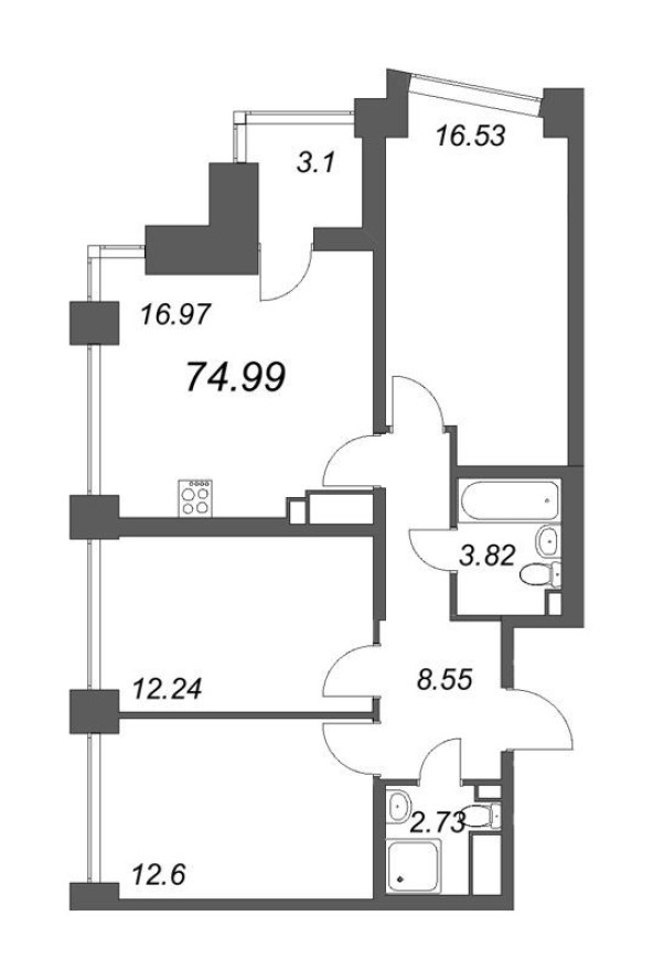 4е квартира, 74.5 м²