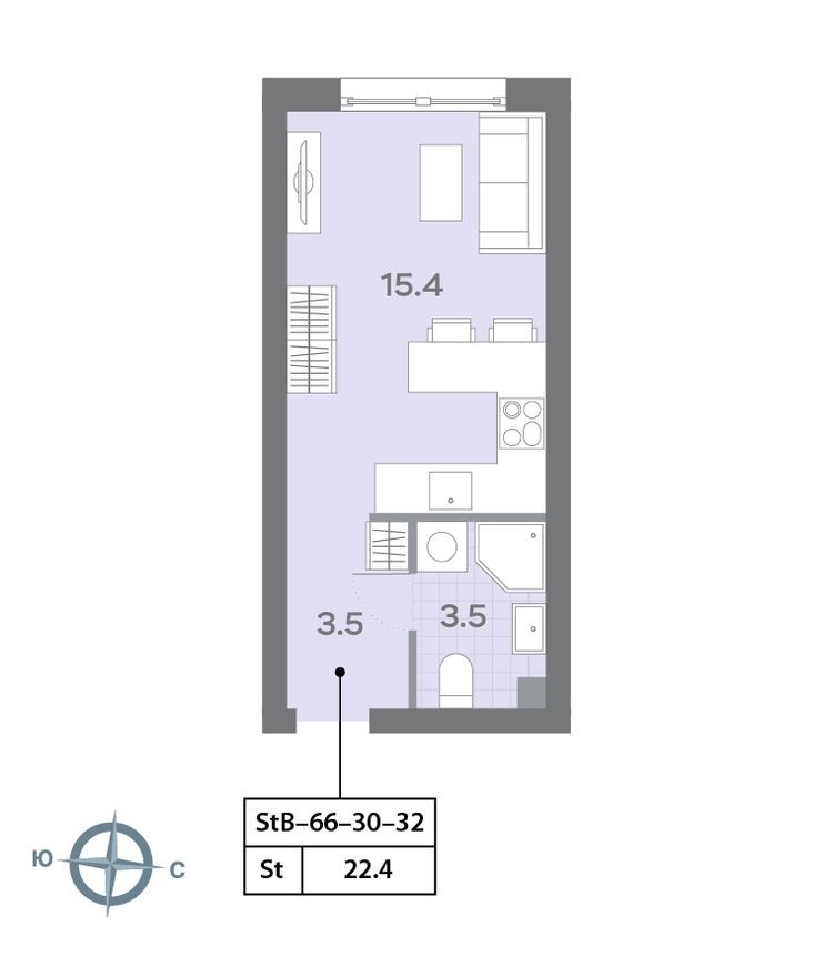 Студия-квартира, 22.3 м²