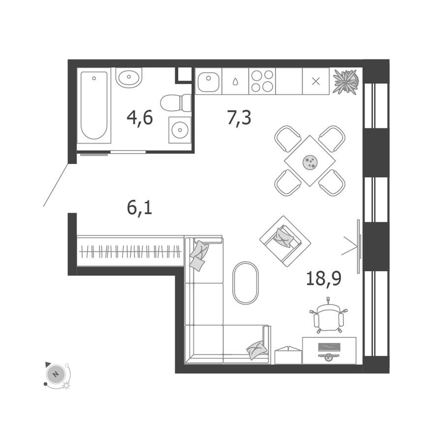1к. квартира, 36.9 м²