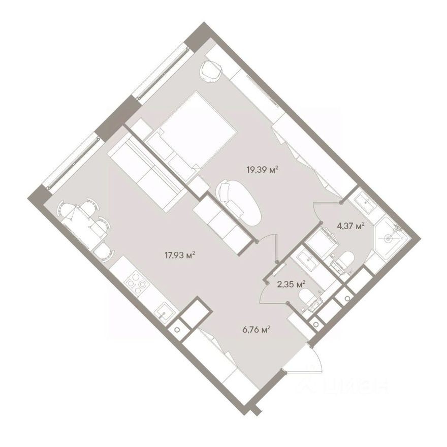 1к. апартаменты, 50.8 м²
