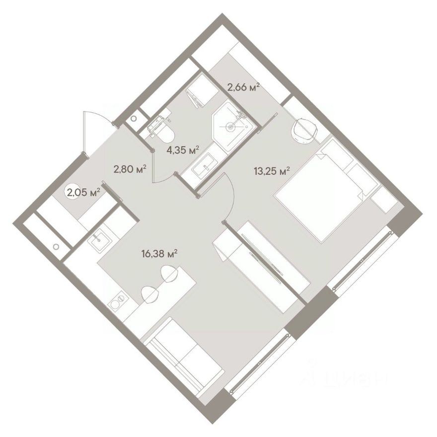 1к. апартаменты, 41.5 м²