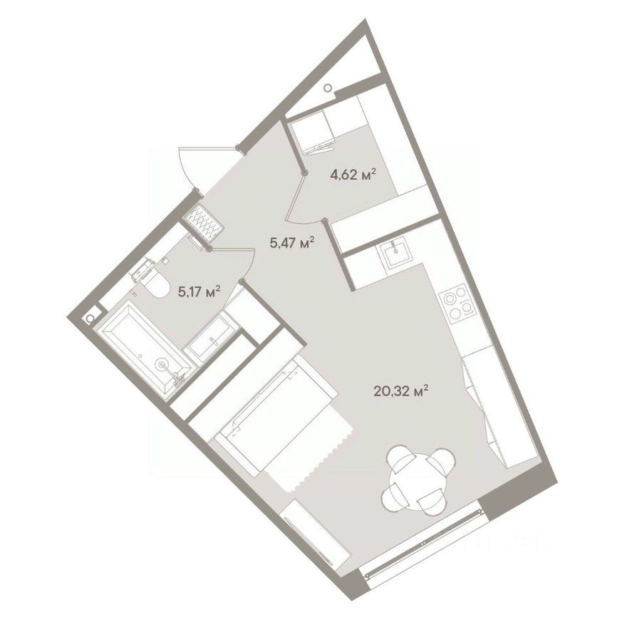 1к. апартаменты, 35.6 м²