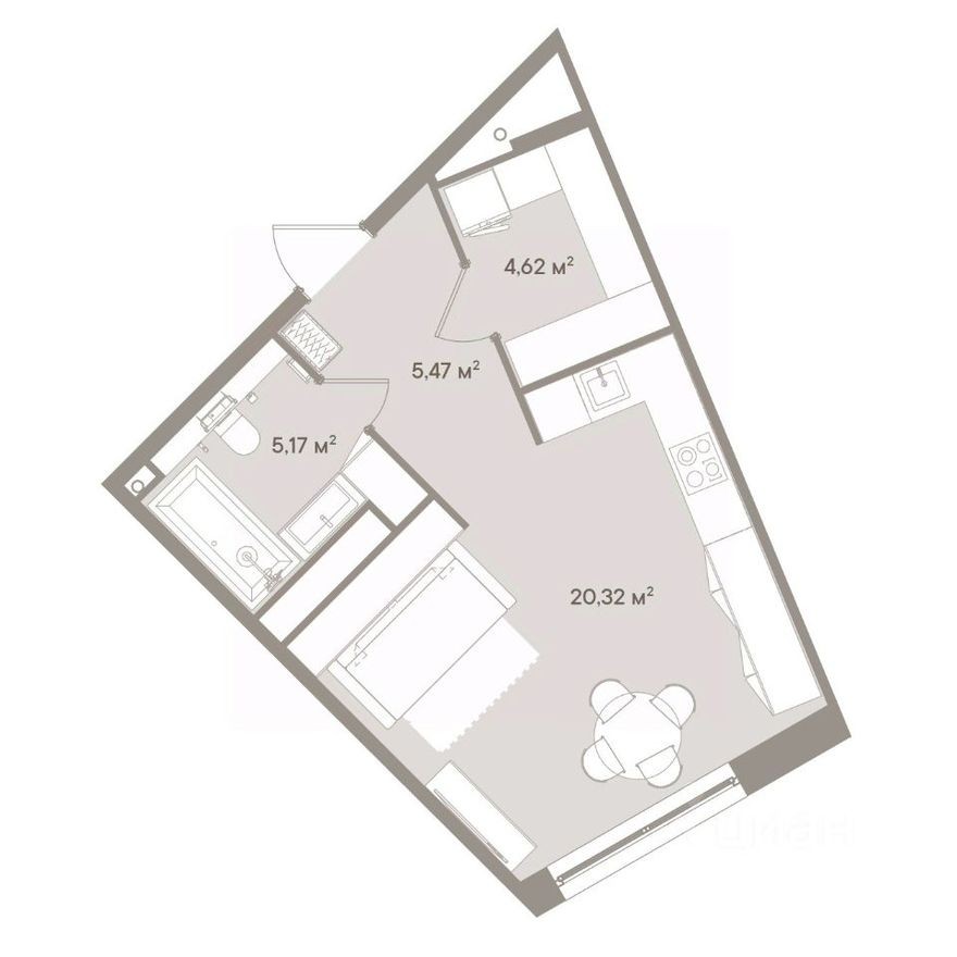 1к. апартаменты, 35.6 м²