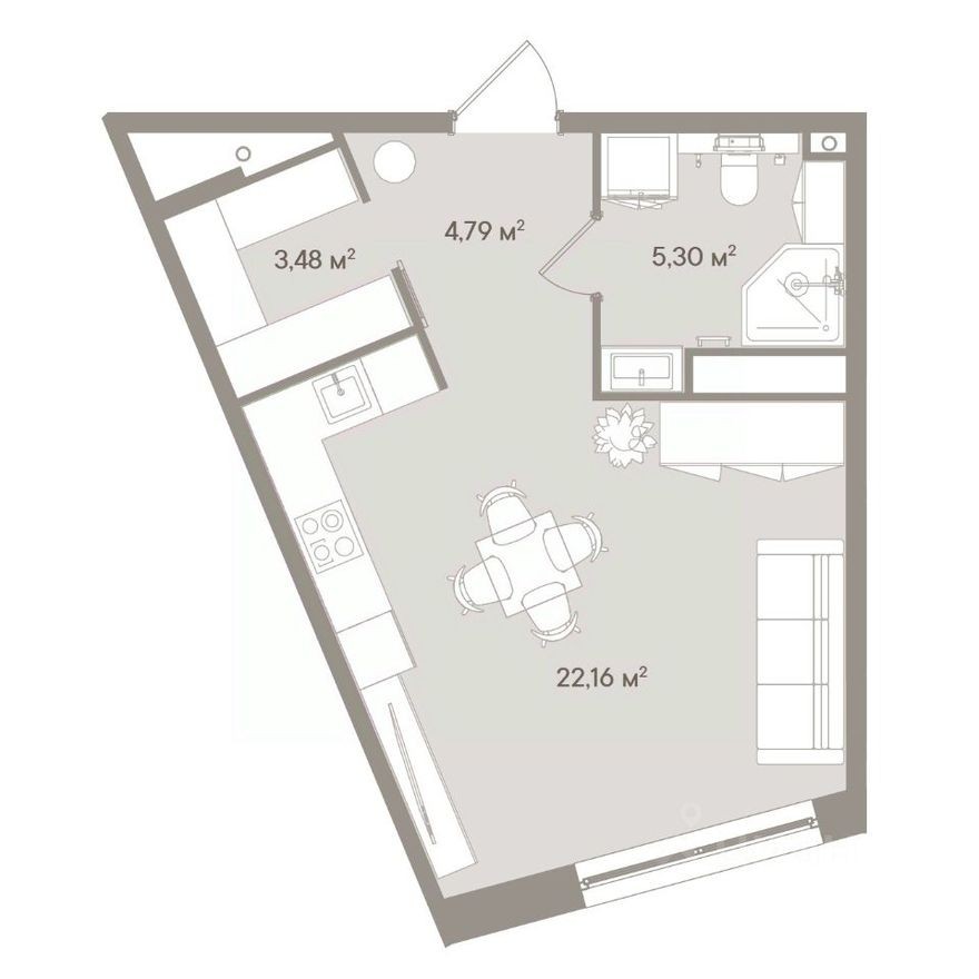 1к. апартаменты, 35.7 м²