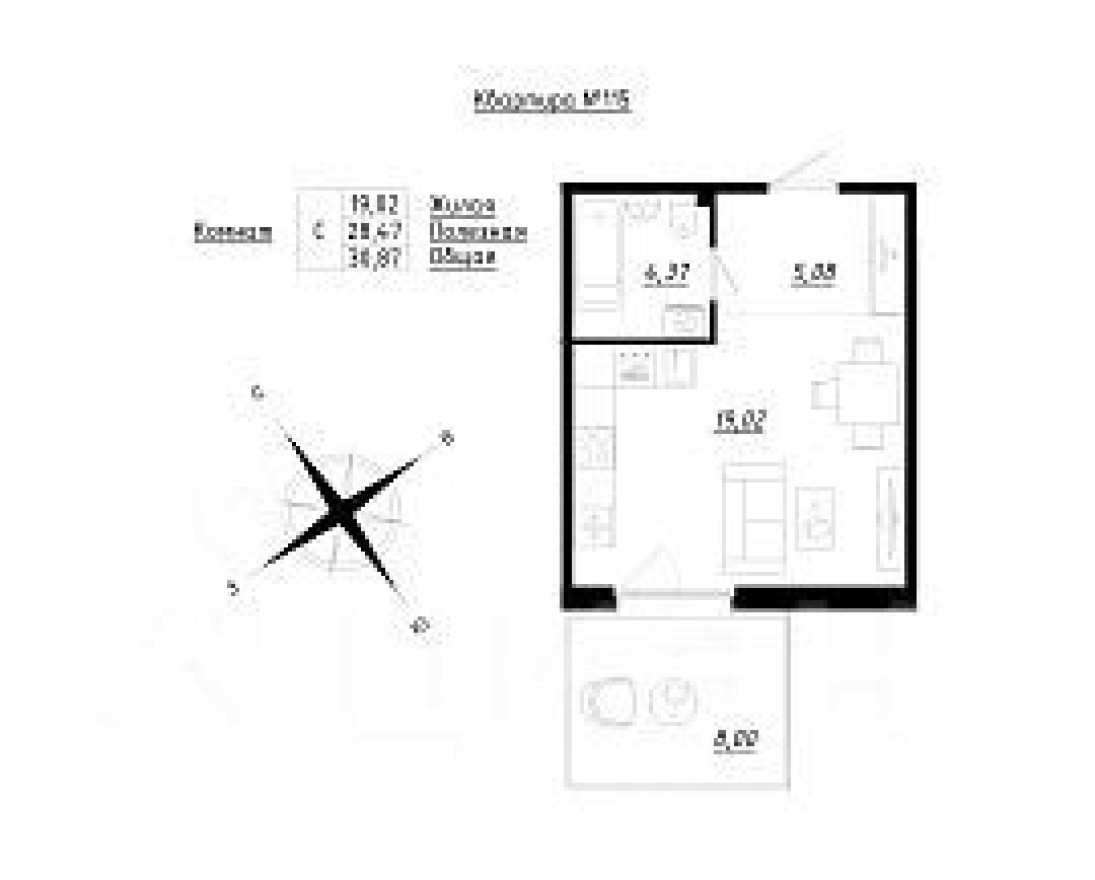 1к. квартира, 30.9 м²