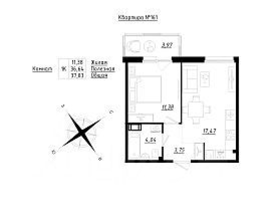 1к. квартира, 37.6 м²