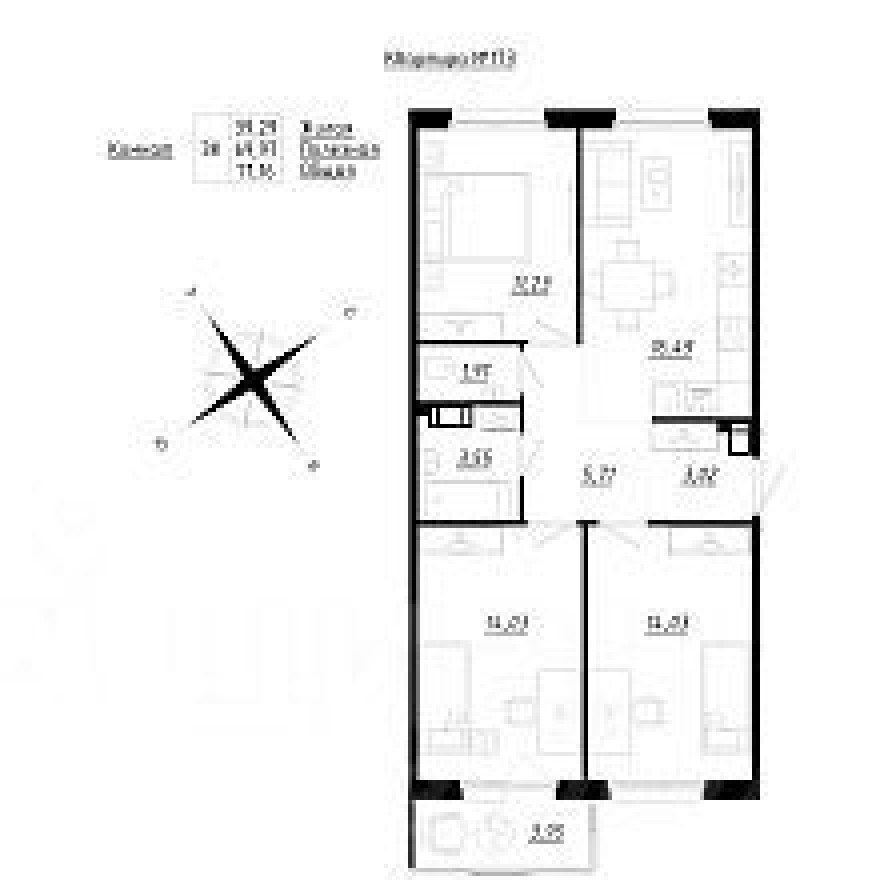 4к. квартира, 71.2 м²