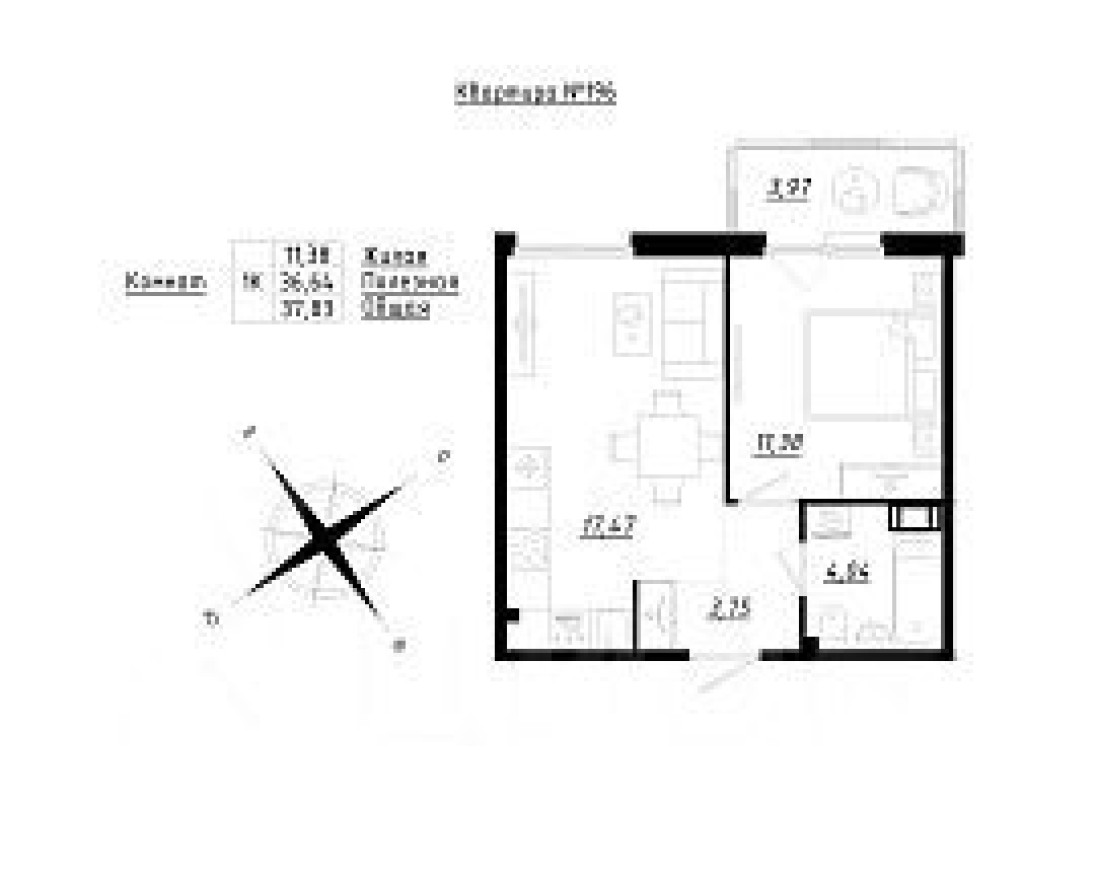 1к. квартира, 37.6 м²