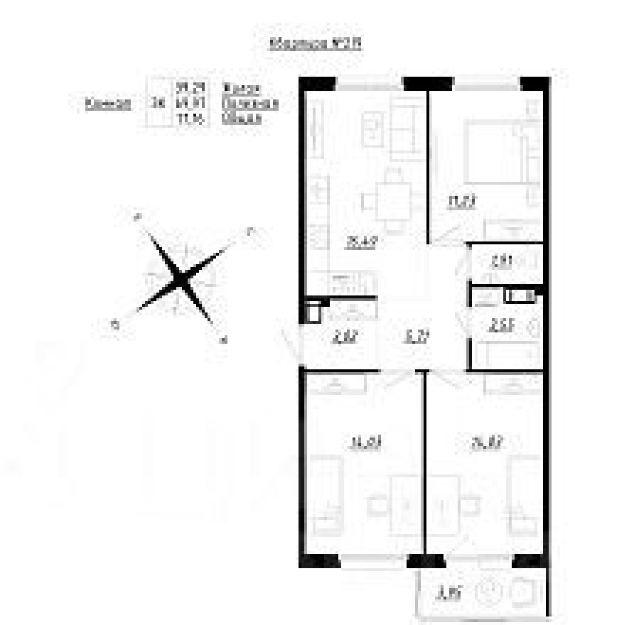 4к. квартира, 71.3 м²