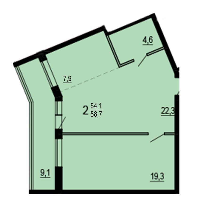 2к. квартира, 54.1 м²