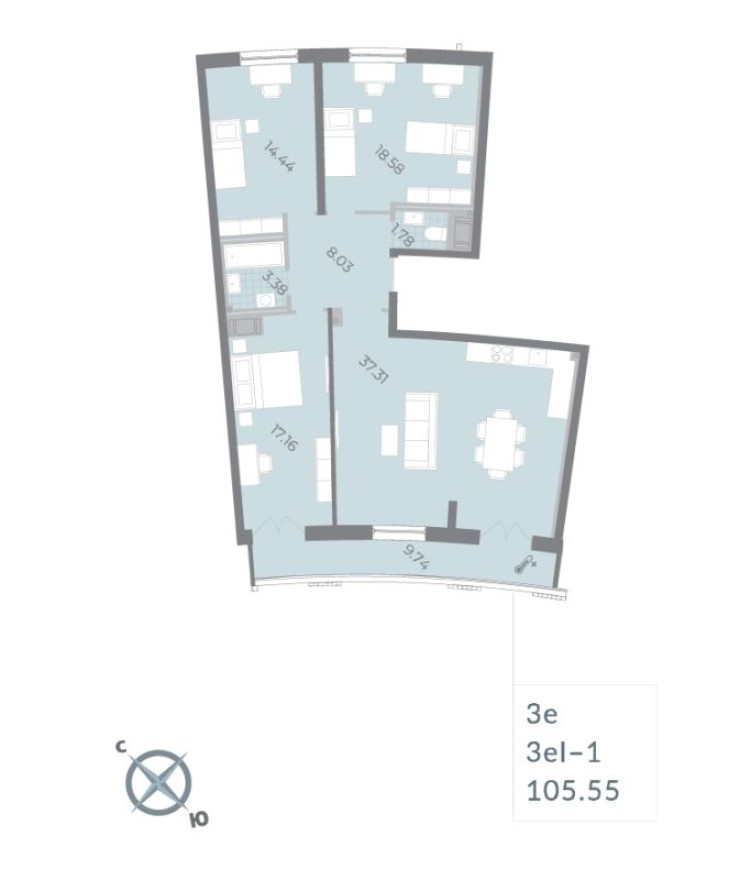 4е квартира, 106.2 м²