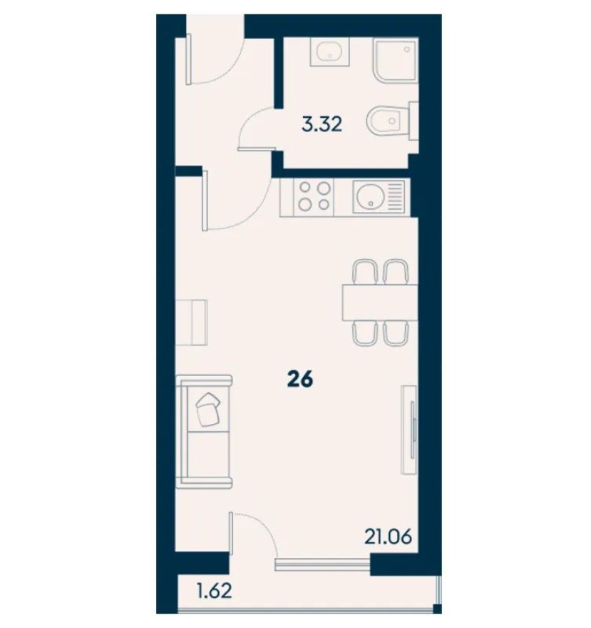 Студия-квартира, 26.0 м²