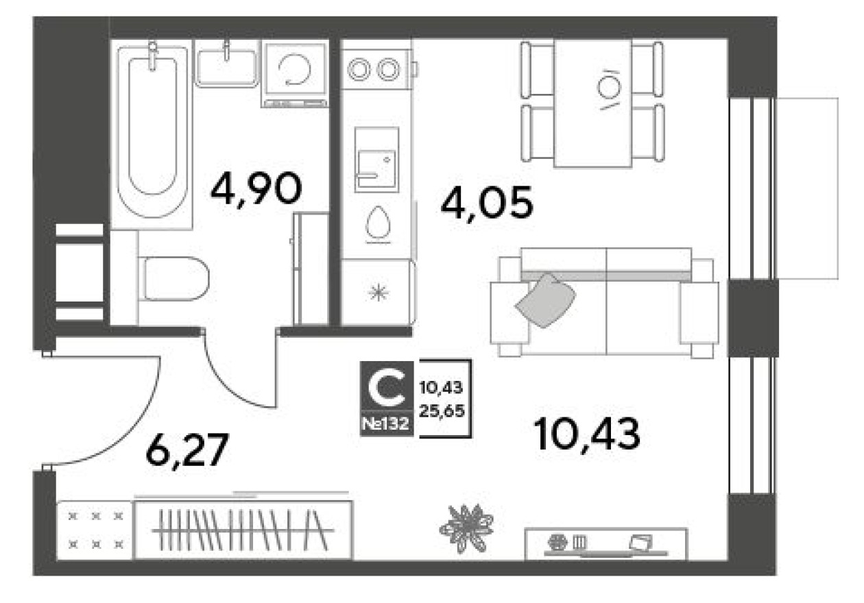 Студия-квартира, 25.7 м²