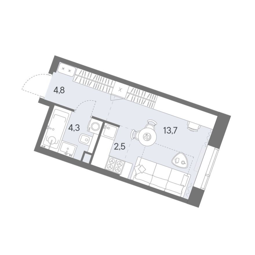 Студия-квартира, 25.3 м²