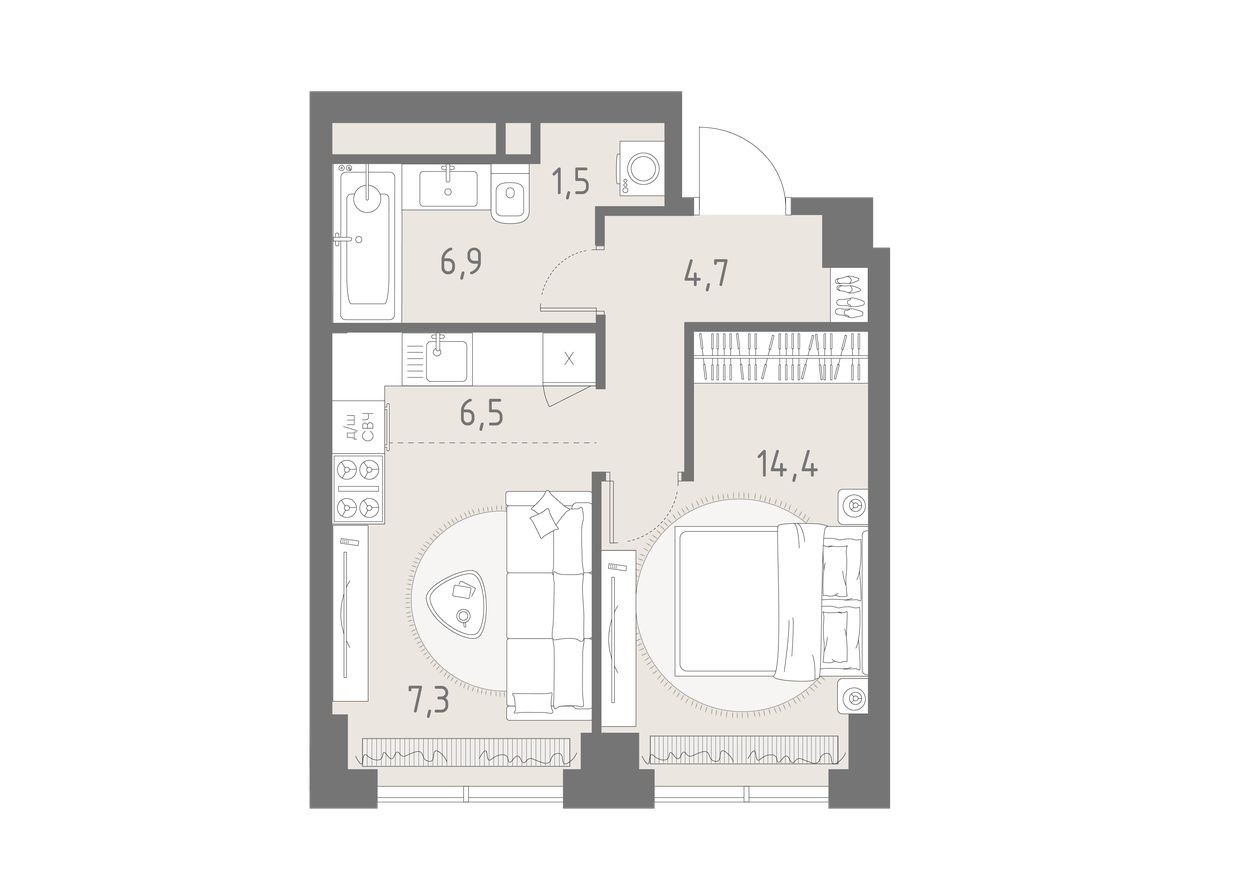 2к. квартира, 41.3 м²
