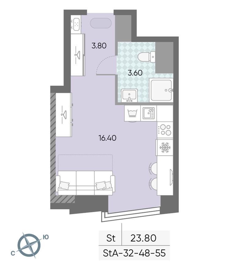 Студия-квартира, 23.8 м²