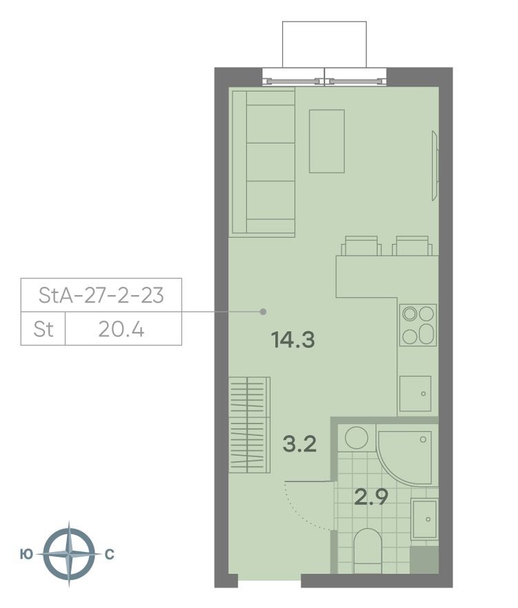 Студия-квартира, 20.4 м²