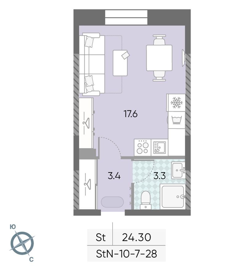 Студия-квартира, 24.3 м²