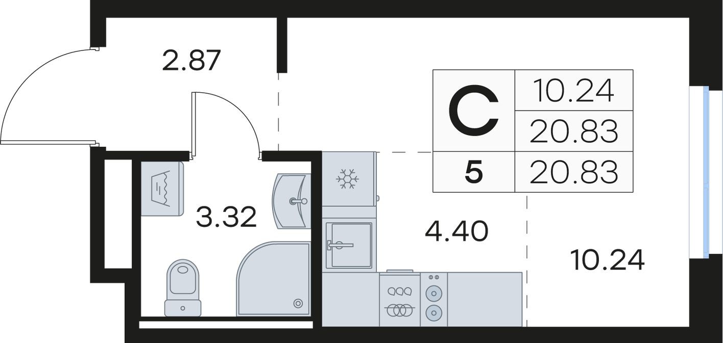 Студия-квартира, 20.8 м²