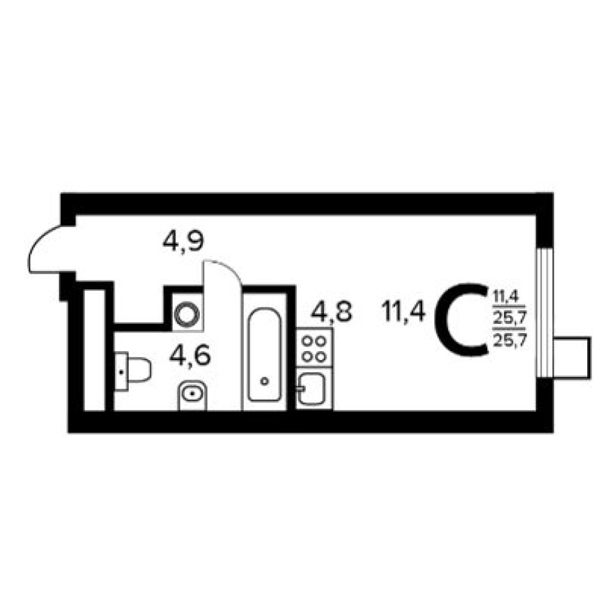 Студия-квартира, 25.7 м²