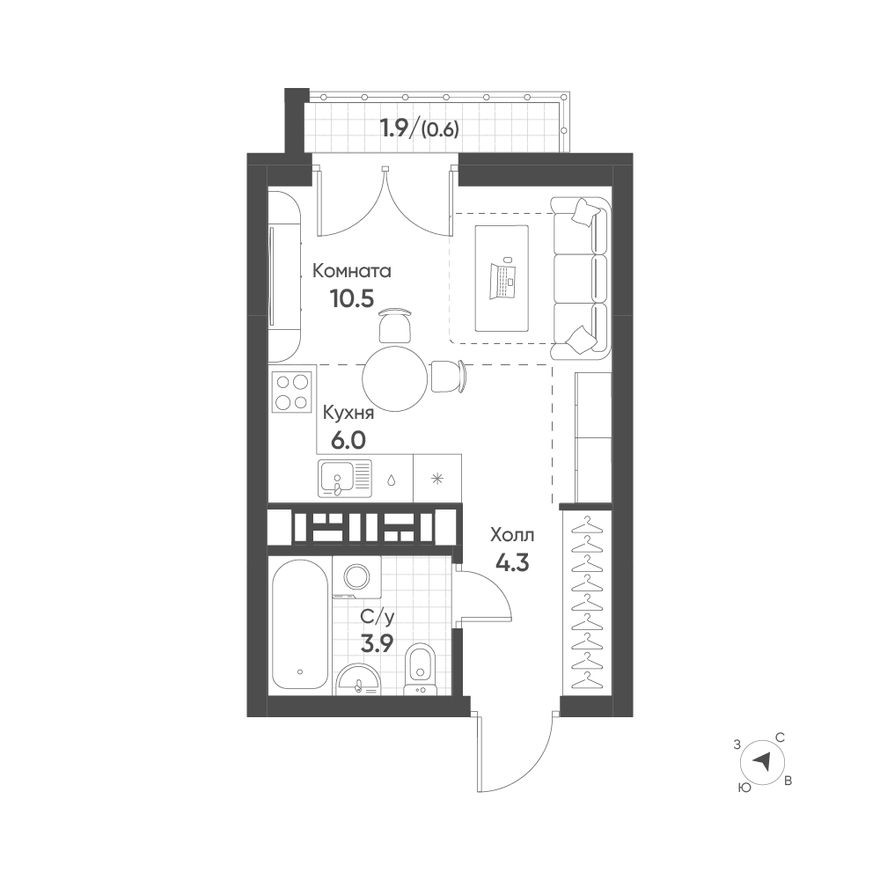 Студия-квартира, 25.3 м²
