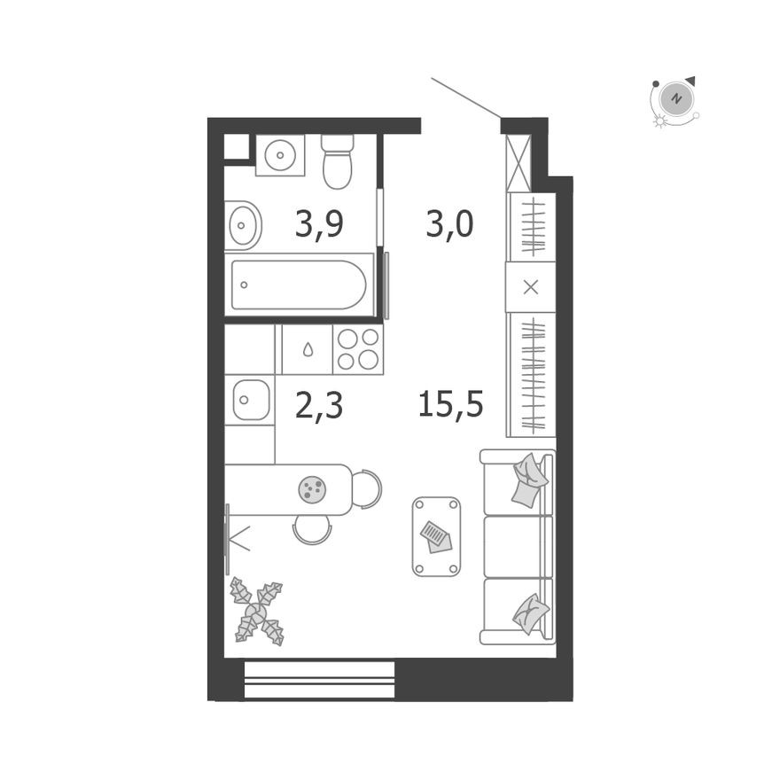 9к. квартира, 24.7 м²