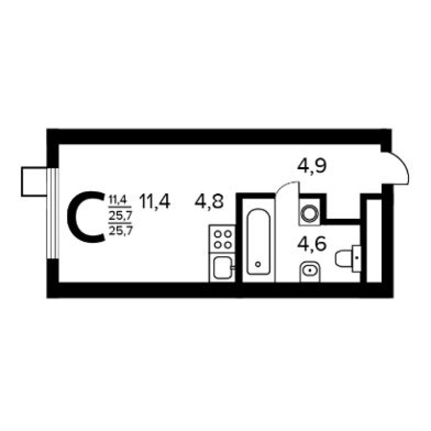 Студия-квартира, 25.7 м²
