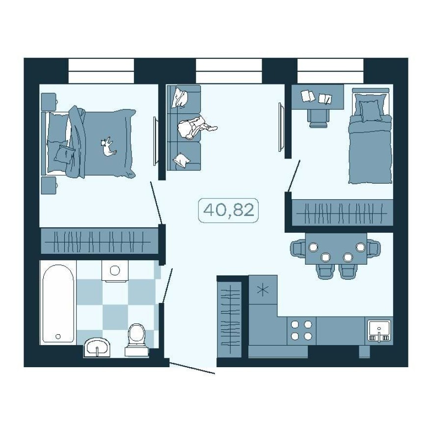 2к. квартира, 40.8 м²
