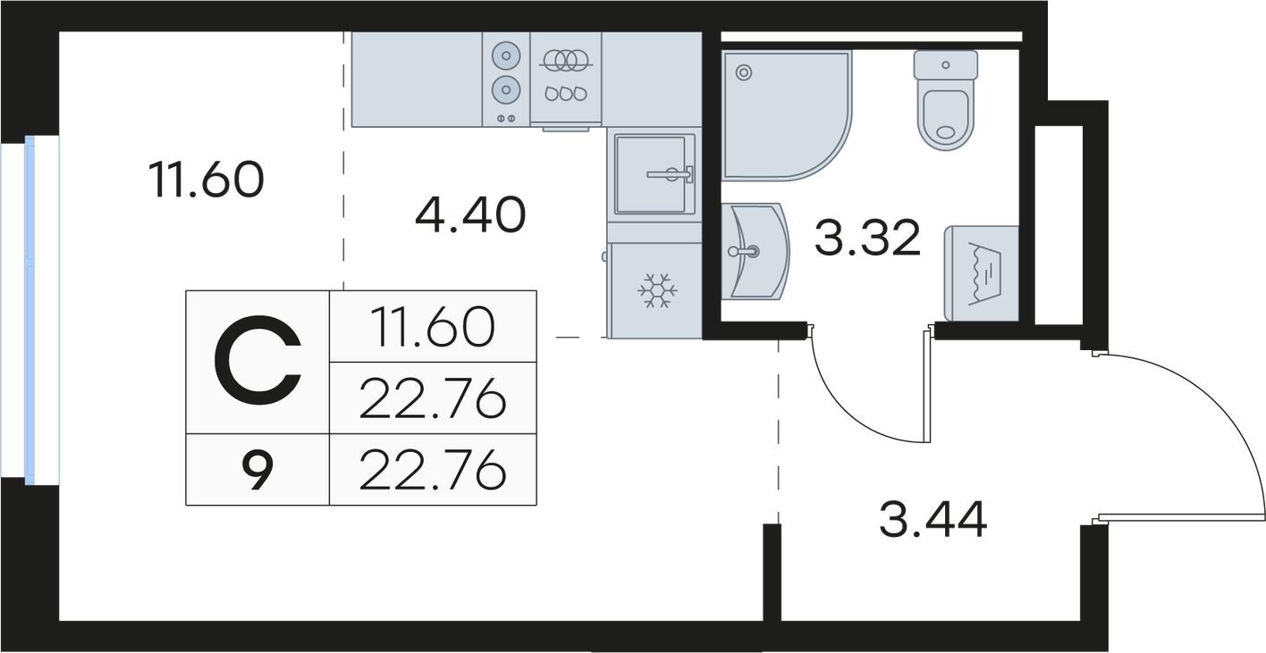 Студия-квартира, 22.8 м²