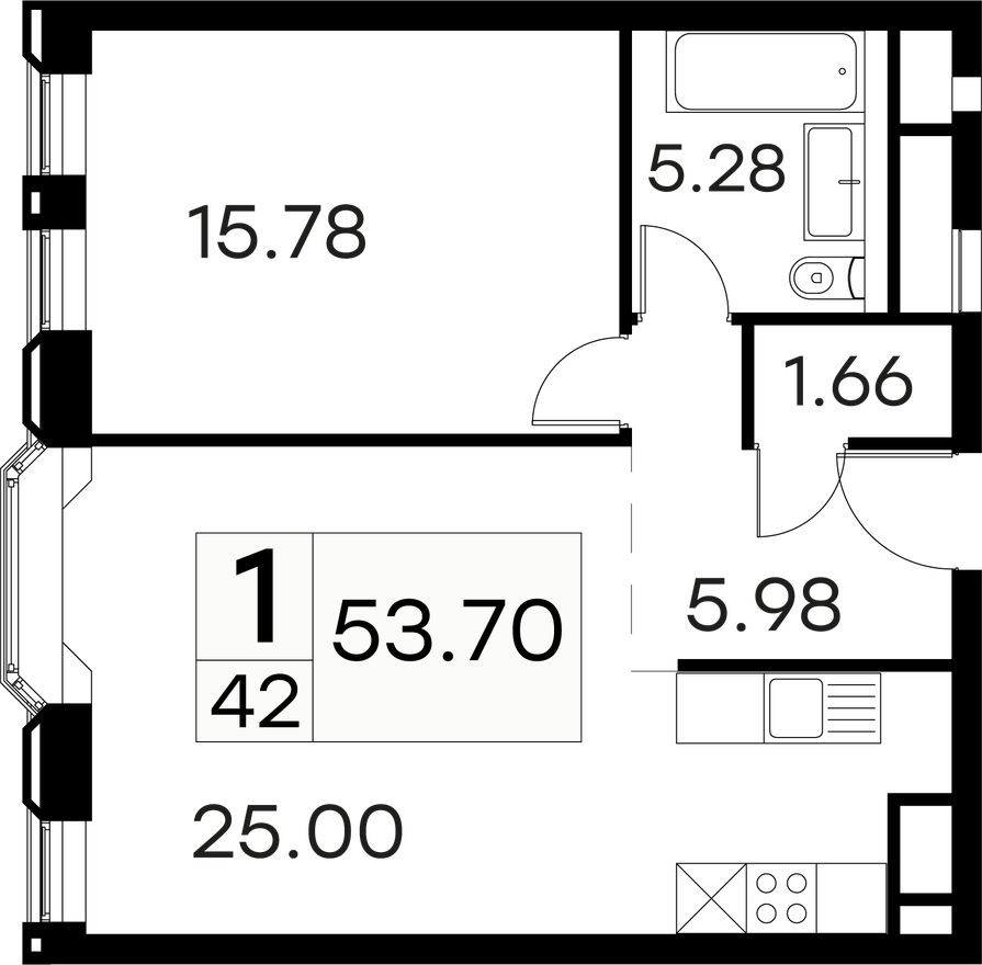 1к. апартаменты, 53.7 м²