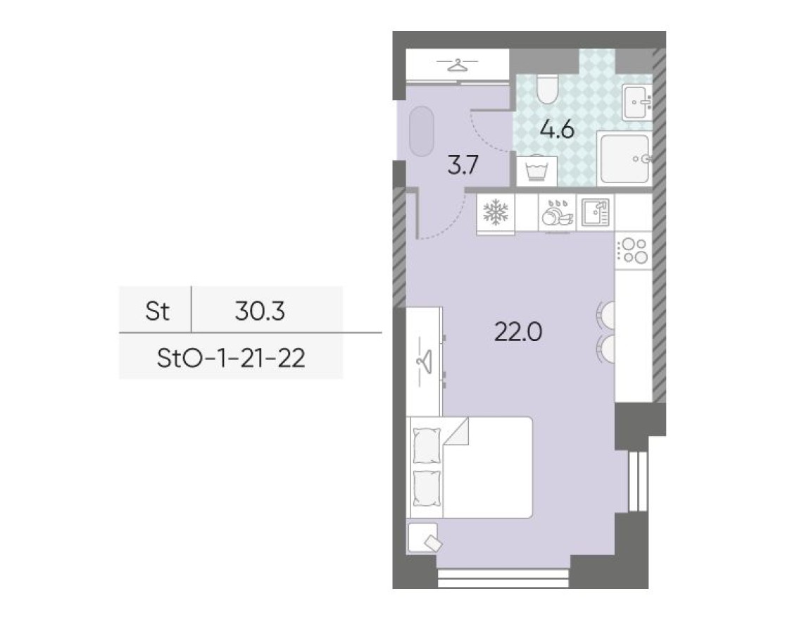 Студия-квартира, 30.3 м²