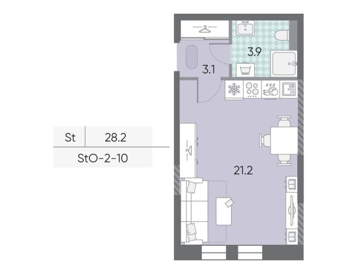 Студия-квартира, 28.2 м²