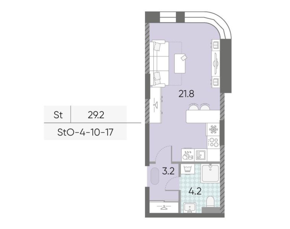Студия-квартира, 29.2 м²