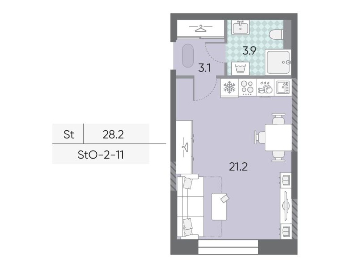 Студия-квартира, 28.2 м²