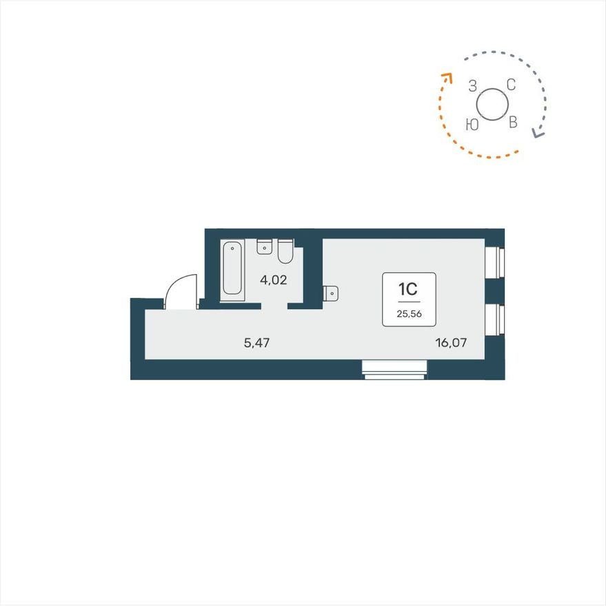 Студия-квартира, 25.6 м²
