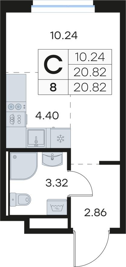 Студия-квартира, 20.8 м²