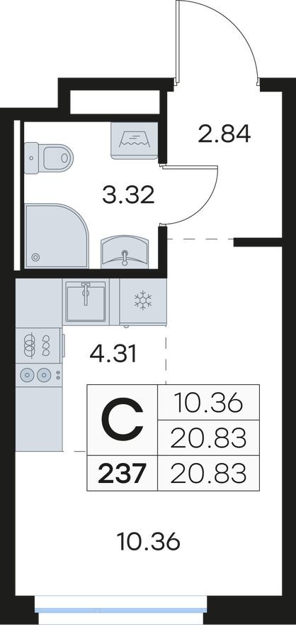 Студия-квартира, 20.8 м²
