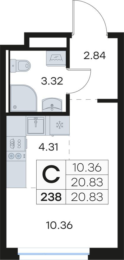 Студия-квартира, 20.8 м²