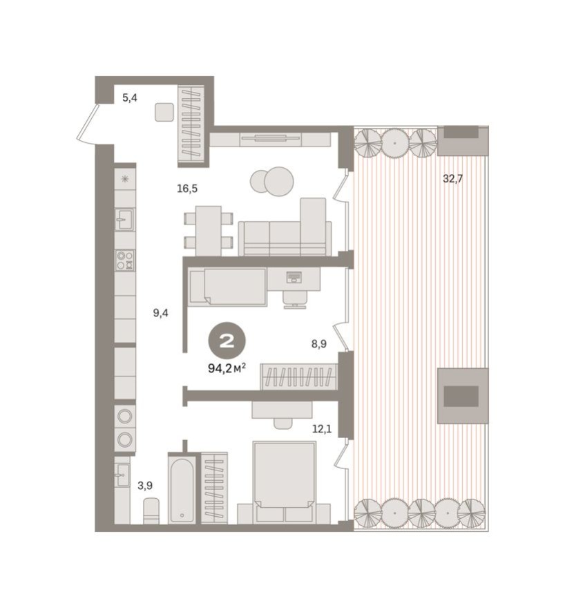 2к. квартира, 93.3 м²