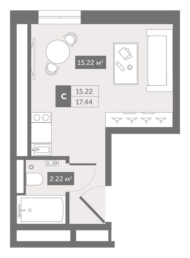 Студия-квартира, 17.4 м²