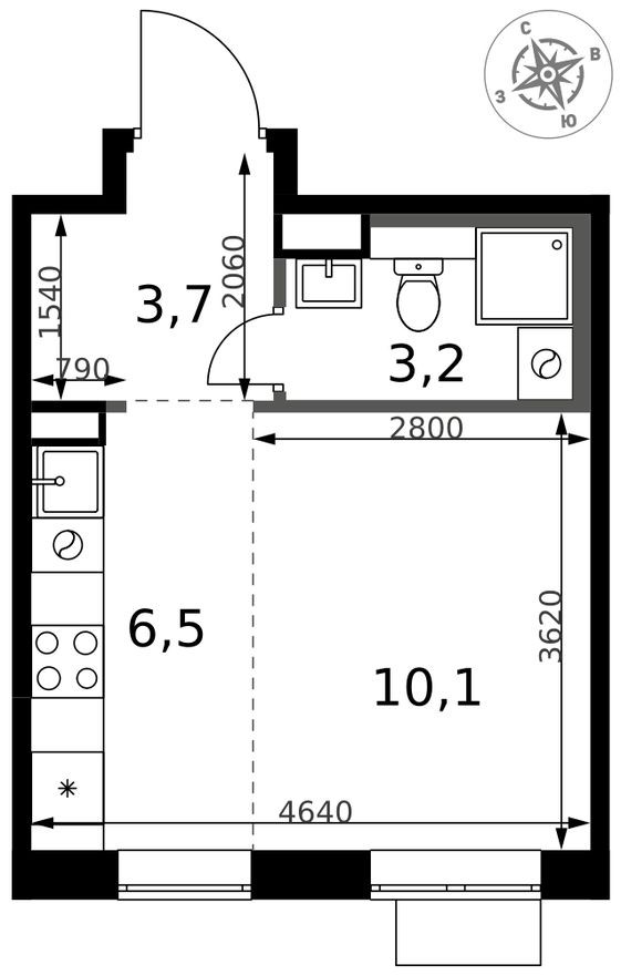 Студия-квартира, 23.5 м²