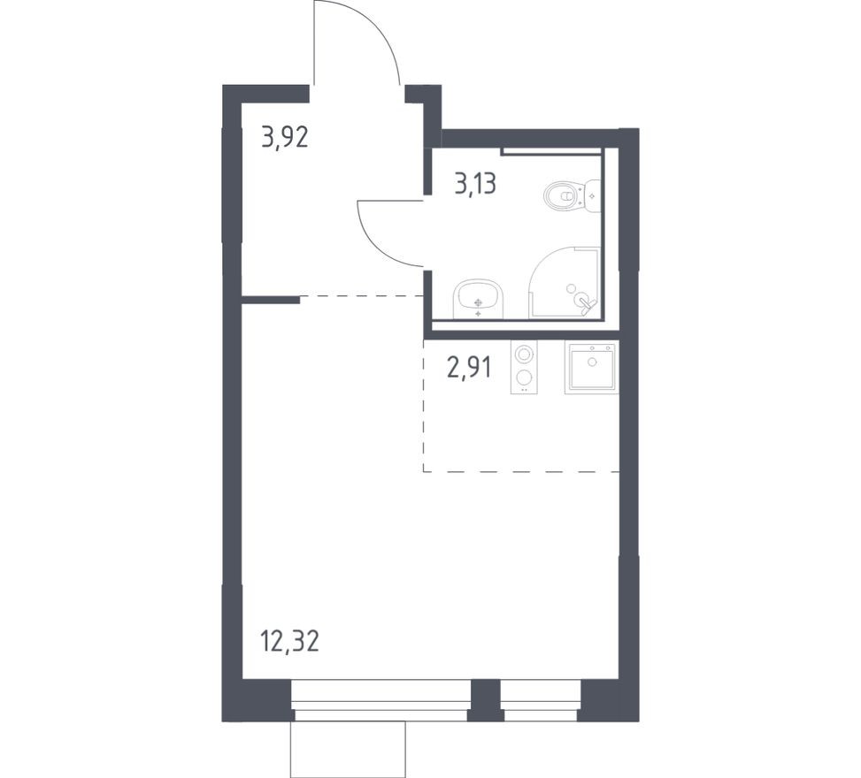 Студия-квартира, 22.3 м²
