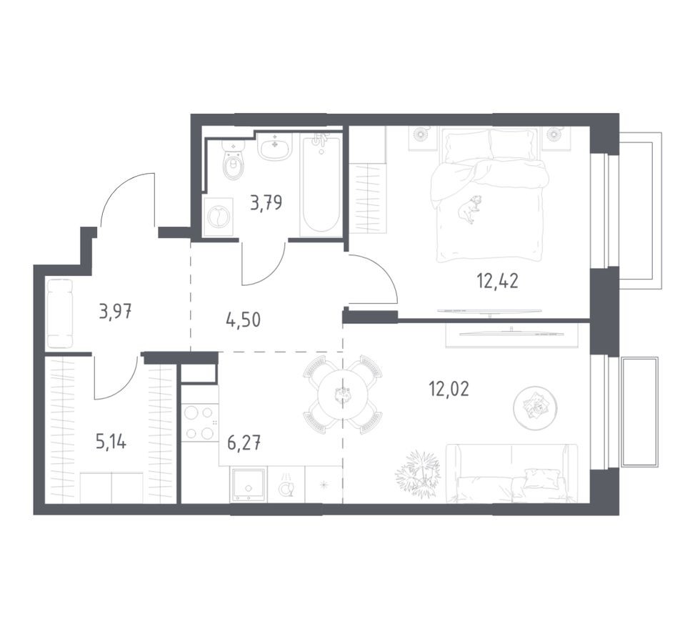 1к. квартира, 48.1 м²