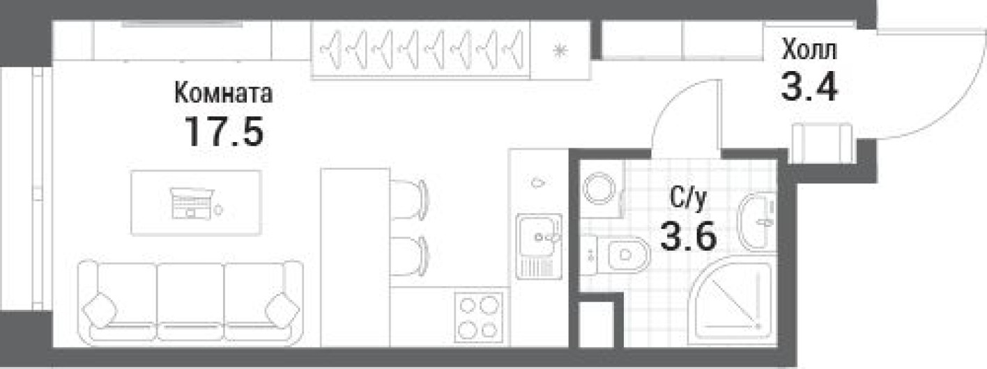 9к. квартира, 24.5 м²