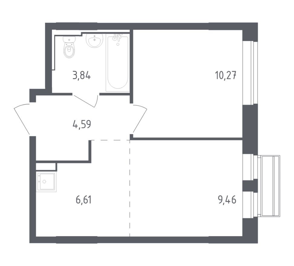 1к. квартира, 34.8 м²